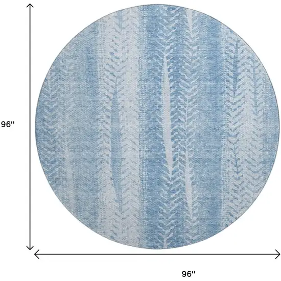 8' Sky Blue And Ivory Striped Washable Round Rug With UV Protection Photo 6