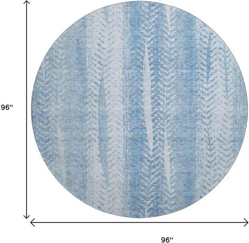 8' Sky Blue And Ivory Striped Washable Round Rug With UV Protection Photo 6