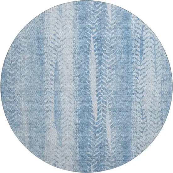 8' Sky Blue And Ivory Striped Washable Round Rug With UV Protection Photo 1