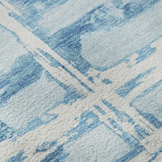 8' Sky Blue And Ivory Striped Washable Round Rug With UV Protection Photo 9