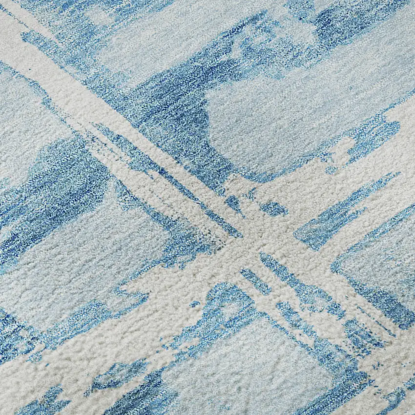 8' Sky Blue And Ivory Striped Washable Round Rug With UV Protection Photo 9