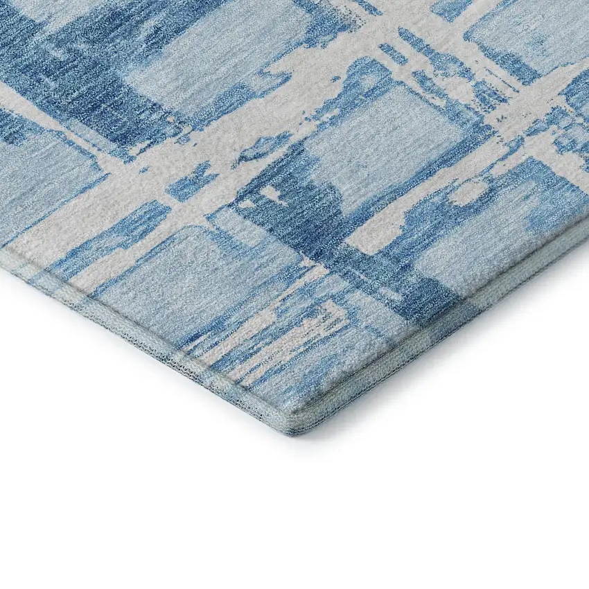 8' Sky Blue And Ivory Striped Washable Round Rug With UV Protection Photo 7