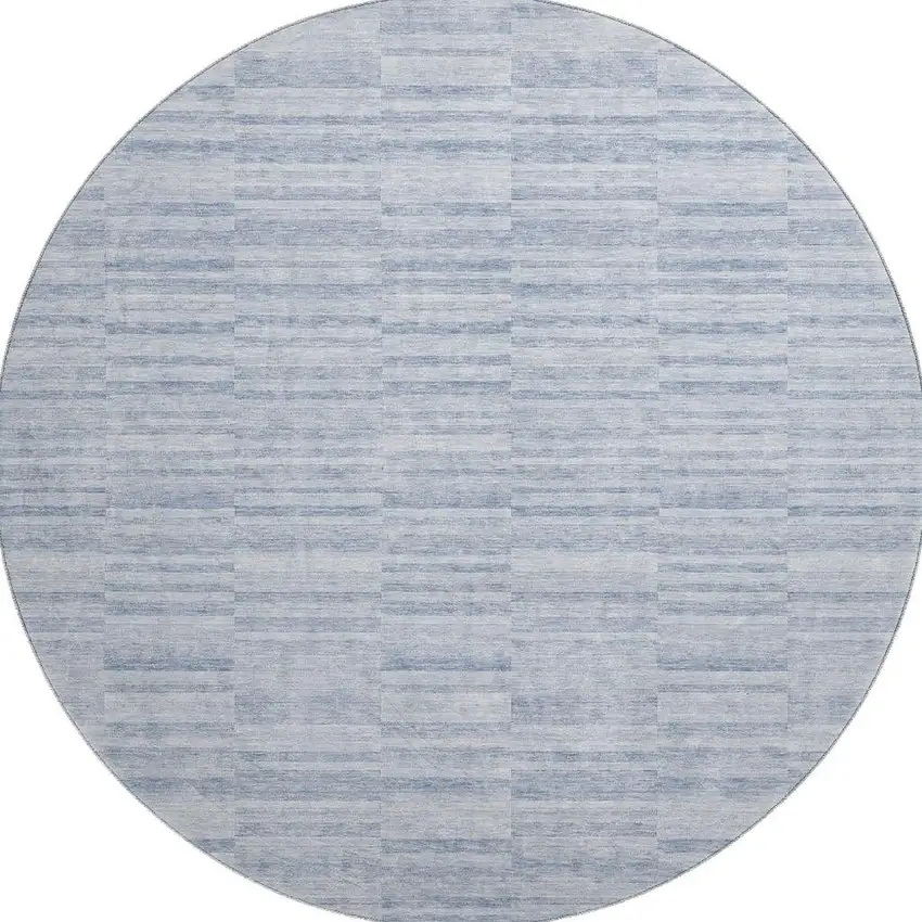 8' Sky Blue And Ivory Striped Washable Round Rug With UV Protection Photo 4