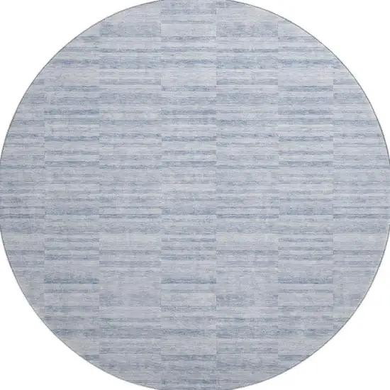 8' Sky Blue And Ivory Striped Washable Round Rug With UV Protection Photo 4