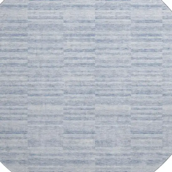 8' Sky Blue And Ivory Striped Washable Round Rug With UV Protection Photo 3