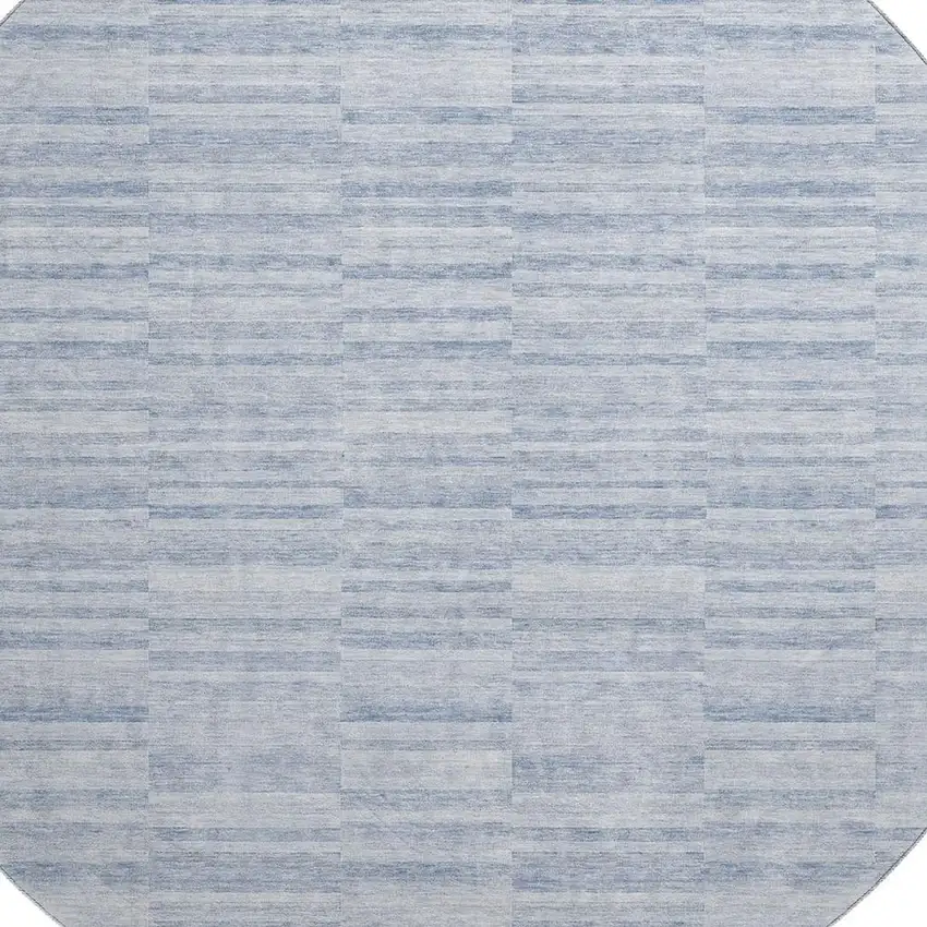 8' Sky Blue And Ivory Striped Washable Round Rug With UV Protection Photo 3