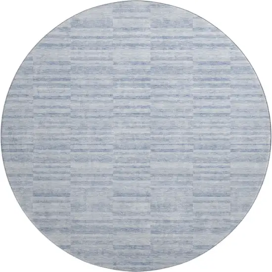 8' Sky Blue And Ivory Striped Washable Round Rug With UV Protection Photo 1