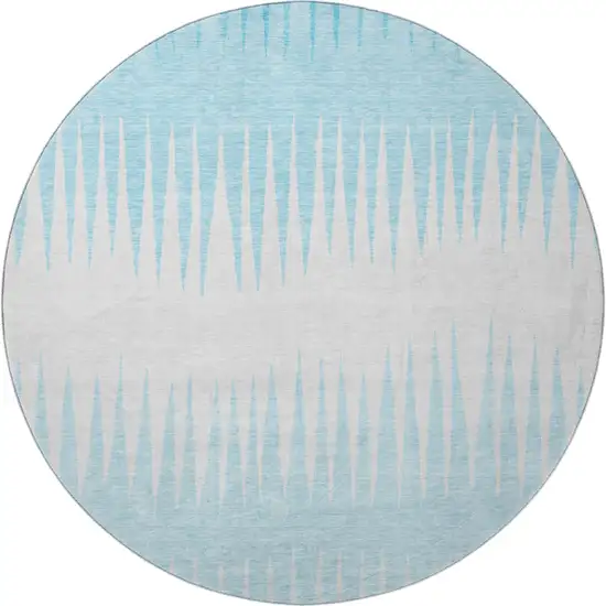 8' Sky Blue And Ivory Striped Washable Round Rug With UV Protection Photo 4