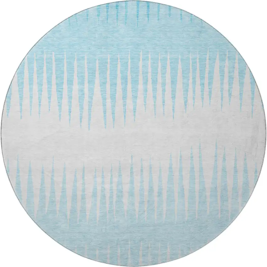 8' Sky Blue And Ivory Striped Washable Round Rug With UV Protection Photo 4