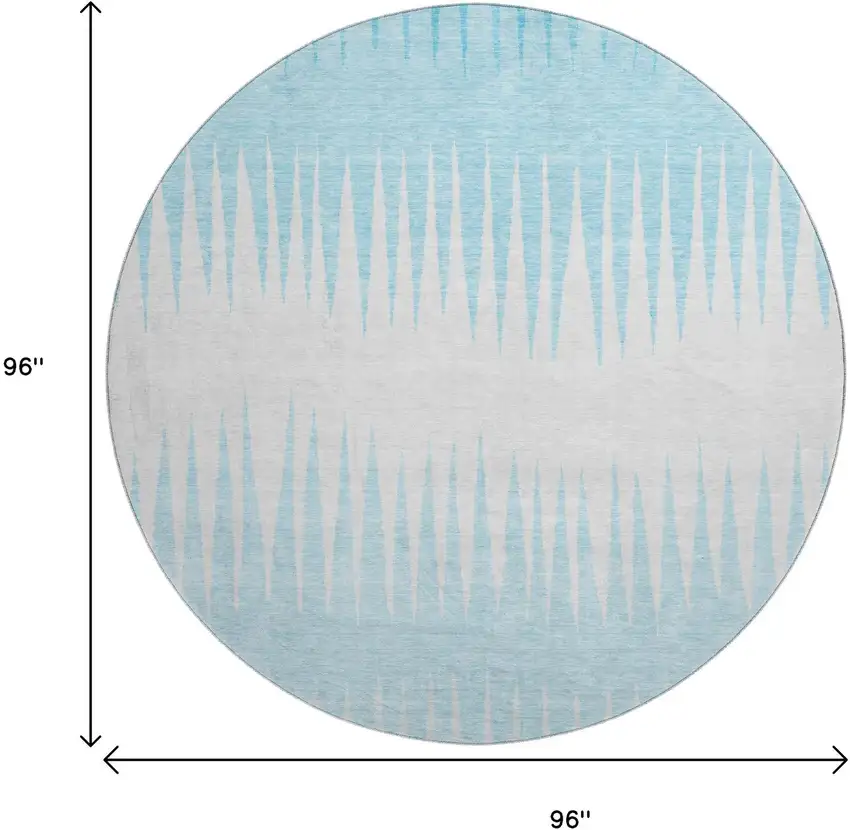 8' Sky Blue And Ivory Striped Washable Round Rug With UV Protection Photo 8