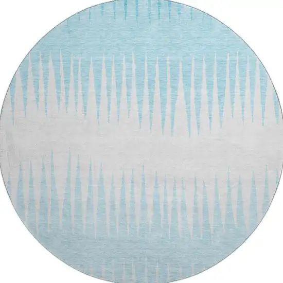 8' Sky Blue And Ivory Striped Washable Round Rug With UV Protection Photo 3