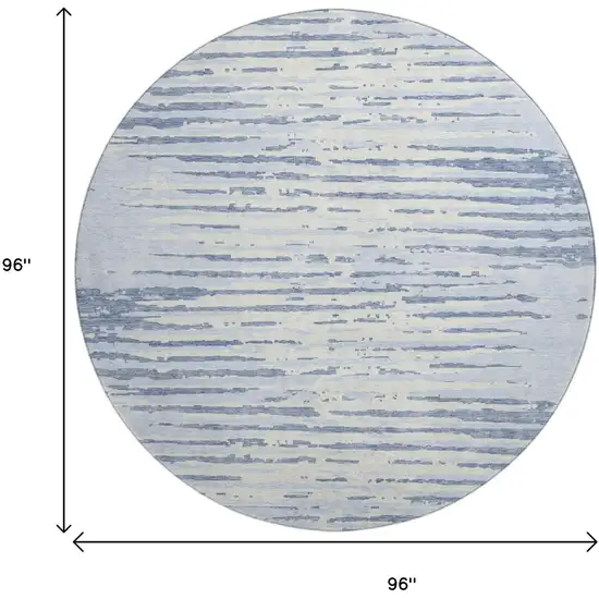 8' Sky Blue And Ivory Striped Washable Round Rug With UV Protection Photo 8