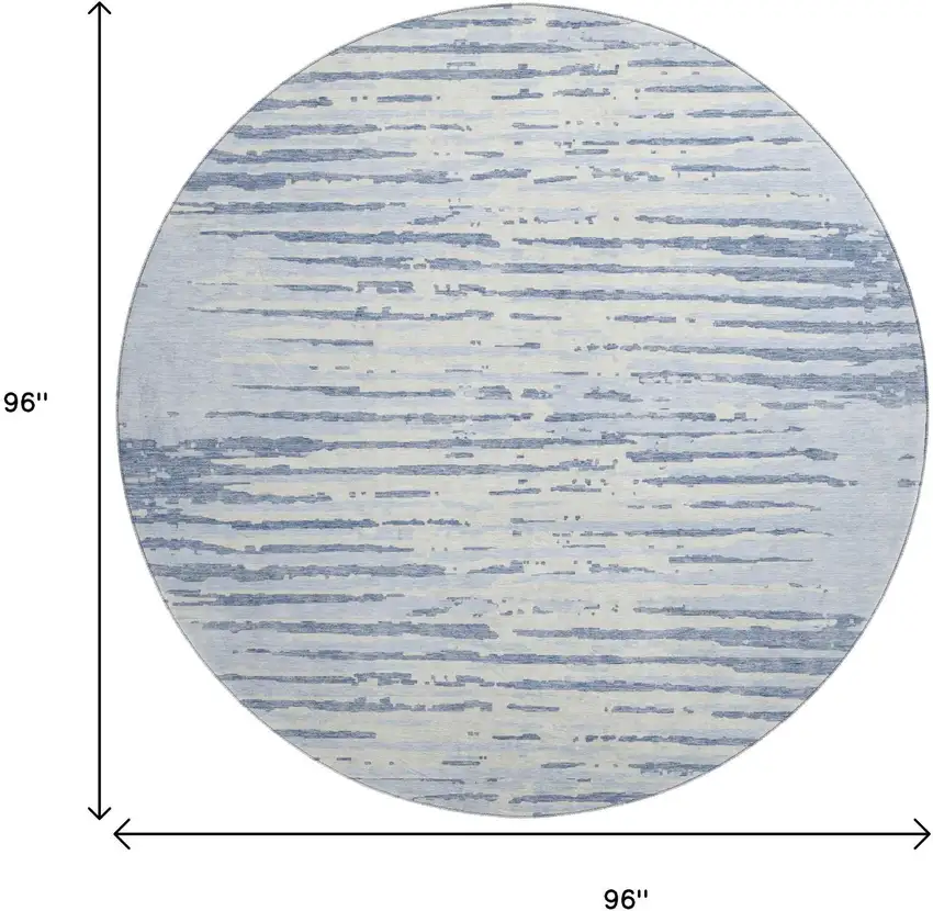 8' Sky Blue And Ivory Striped Washable Round Rug With UV Protection Photo 8
