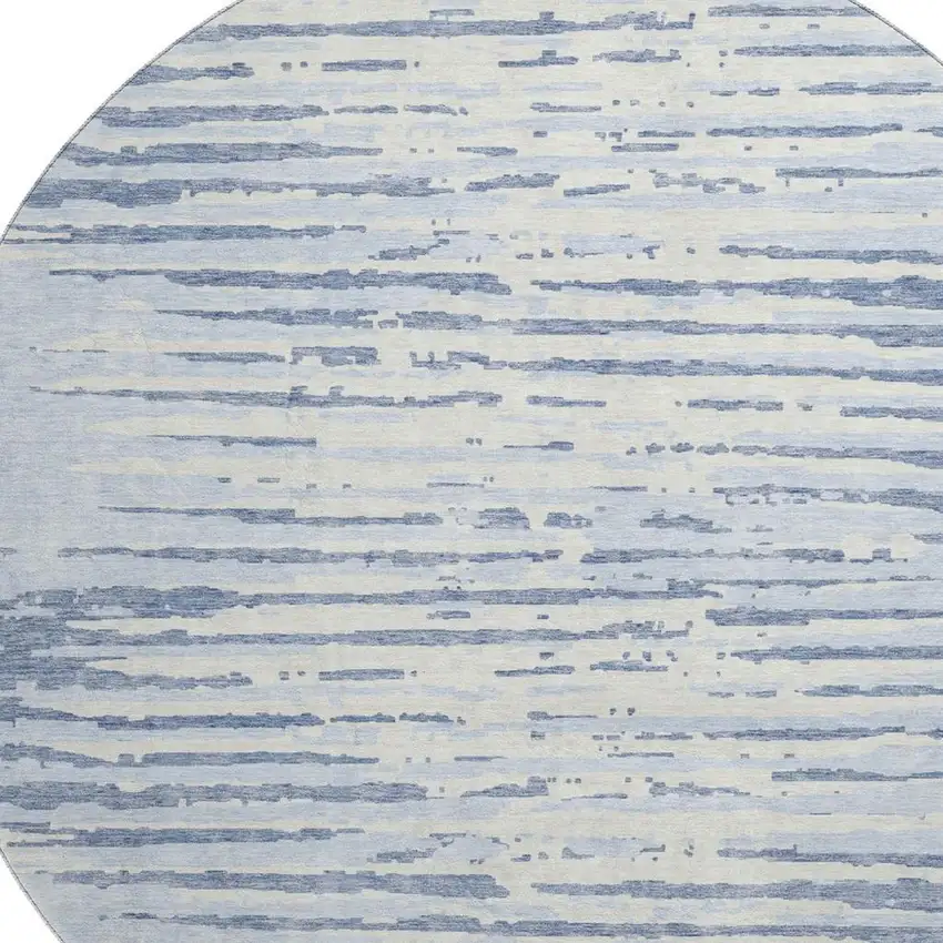 8' Sky Blue And Ivory Striped Washable Round Rug With UV Protection Photo 3