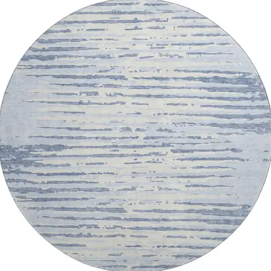 8' Sky Blue And Ivory Striped Washable Round Rug With UV Protection Photo 4
