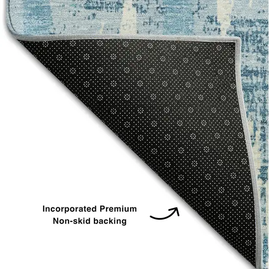 8' Sky Blue And Ivory Striped Washable Round Rug With UV Protection Photo 6