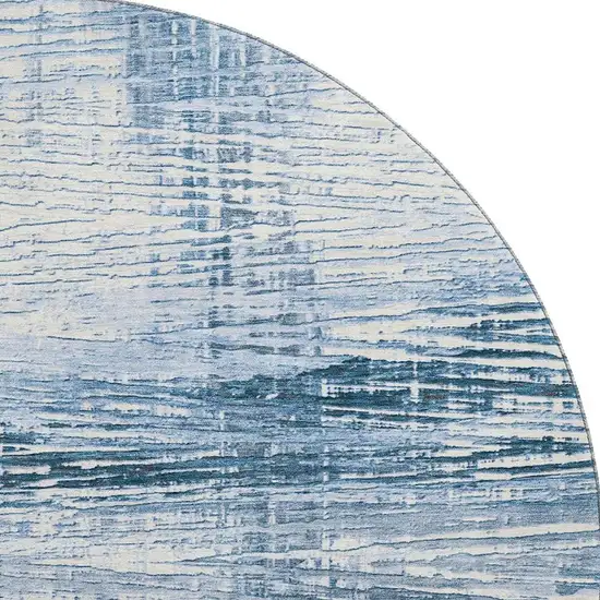 8' Sky Blue And Ivory Striped Washable Round Rug With UV Protection Photo 3