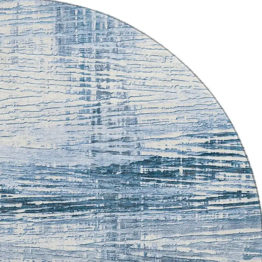8' Sky Blue And Ivory Striped Washable Round Rug With UV Protection Photo 3