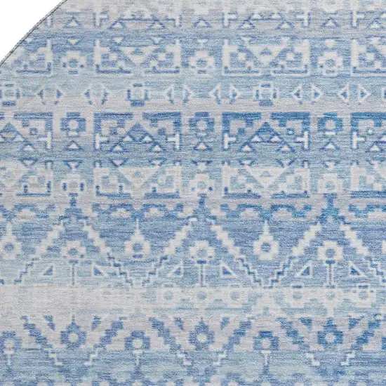 8' Sky Blue And Ivory Striped Washable Round Rug With UV Protection Photo 3