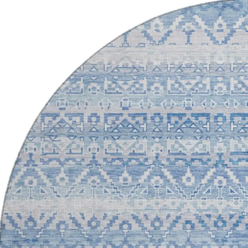 8' Sky Blue And Ivory Striped Washable Round Rug With UV Protection Photo 4