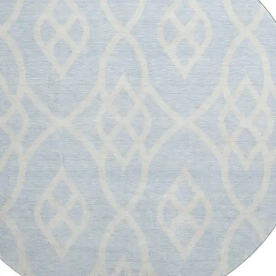 8' Sky Blue And Ivory Trellis Washable Round Rug With UV Protection Photo 3