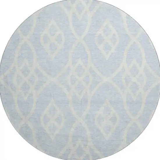 8' Sky Blue And Ivory Trellis Washable Round Rug With UV Protection Photo 4
