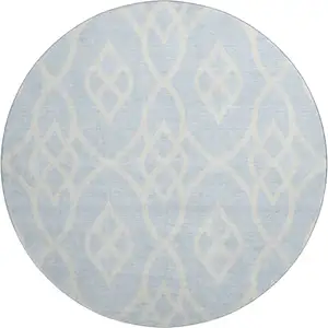 Photo of 8' Sky Blue And Ivory Trellis Washable Round Rug With UV Protection