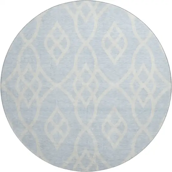 8' Sky Blue And Ivory Trellis Washable Round Rug With UV Protection Photo 1