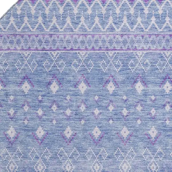 8' Sky Blue And Ivory Tribal Washable Round Rug With UV Protection Photo 3