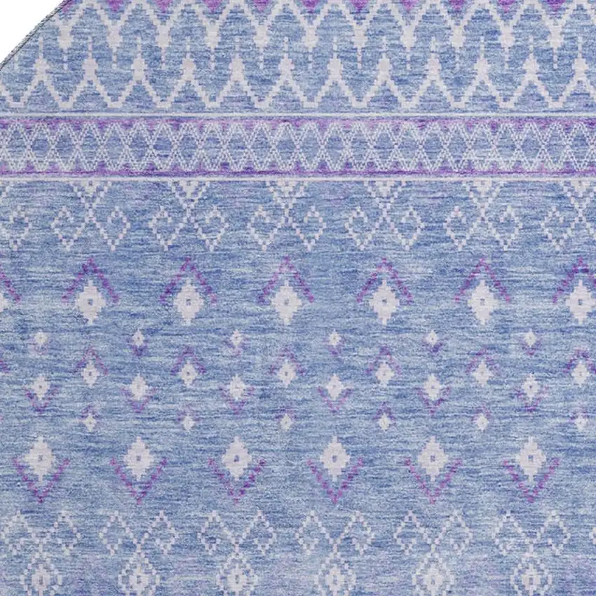 8' Sky Blue And Ivory Tribal Washable Round Rug With UV Protection Photo 3