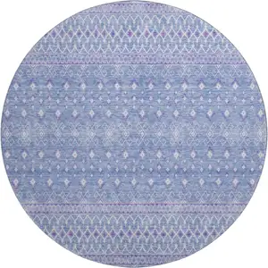 Photo of 8' Sky Blue And Ivory Tribal Washable Round Rug With UV Protection
