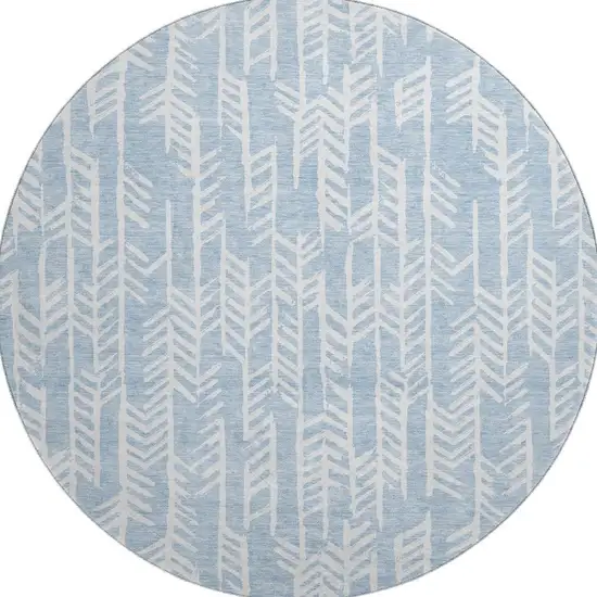 8' Sky Blue And Ivory Tribal Washable Round Rug With UV Protection Photo 4