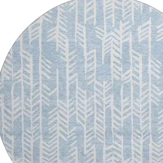 8' Sky Blue And Ivory Tribal Washable Round Rug With UV Protection Photo 3