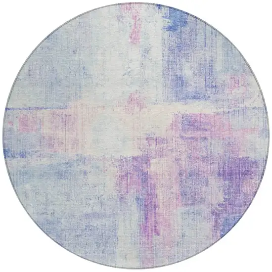 8' Sky Blue And Lavender Round Abstract Washable Indoor Outdoor Area Rug Photo 3