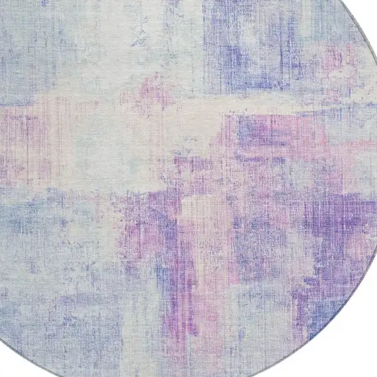 8' Sky Blue And Lavender Round Abstract Washable Indoor Outdoor Area Rug Photo 4
