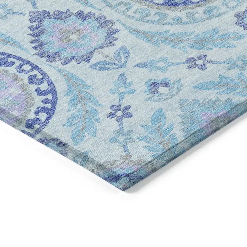 8' Sky Blue And Lavender Round Floral Washable Indoor Outdoor Area Rug Photo 3