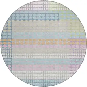 Photo of 8' Sky Blue And Lavender Round Geometric Washable Indoor Outdoor Area Rug