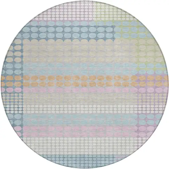 8' Sky Blue And Lavender Round Geometric Washable Indoor Outdoor Area Rug Photo 1