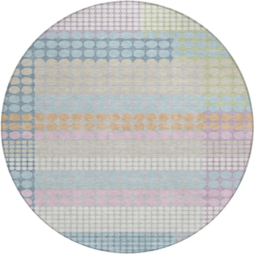 8' Sky Blue And Lavender Round Geometric Washable Indoor Outdoor Area Rug Photo 1