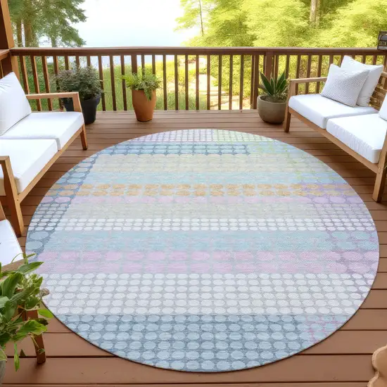 8' Sky Blue And Lavender Round Geometric Washable Indoor Outdoor Area Rug Photo 4