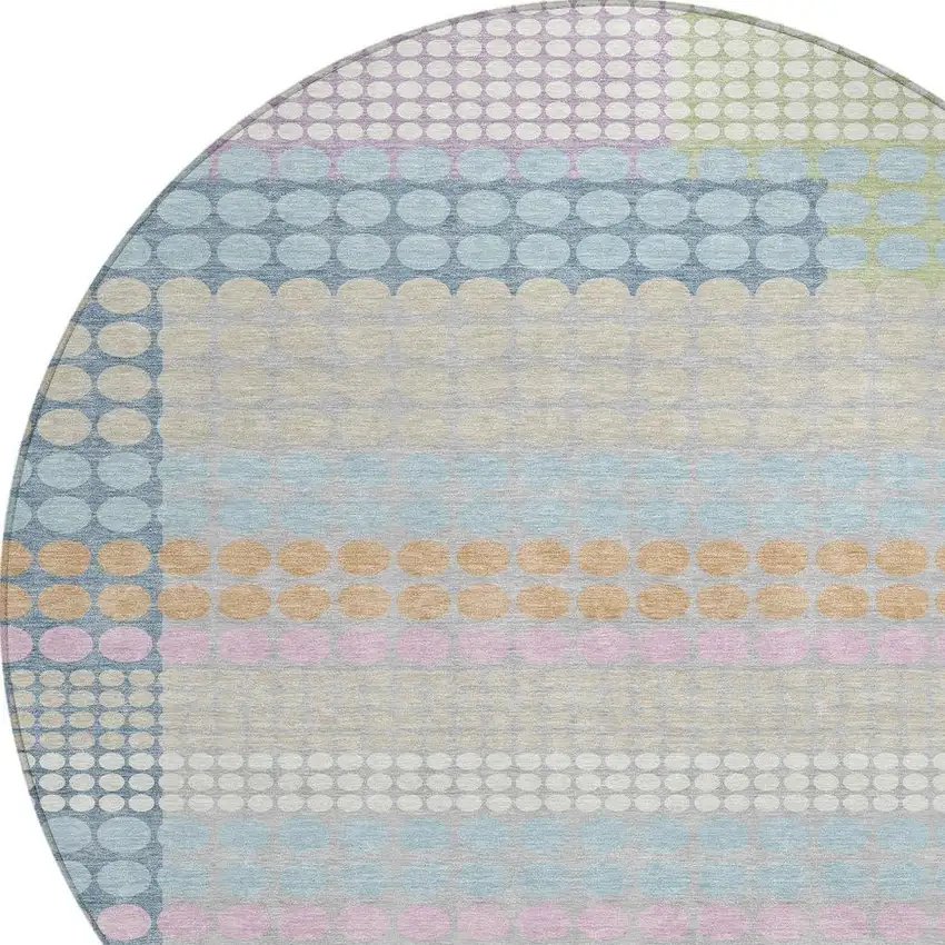 8' Sky Blue And Lavender Round Geometric Washable Indoor Outdoor Area Rug Photo 2