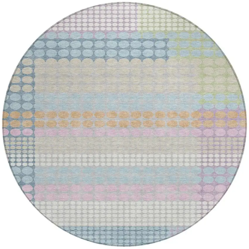 8' Sky Blue And Lavender Round Geometric Washable Indoor Outdoor Area Rug Photo 3