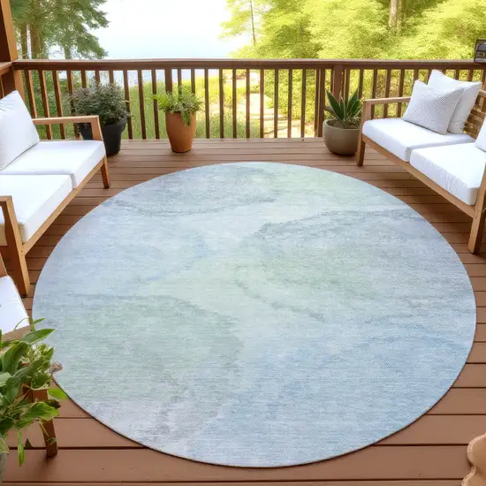 8' Sky Blue And Mint Green Round Abstract Washable Indoor Outdoor Area Rug Photo 4