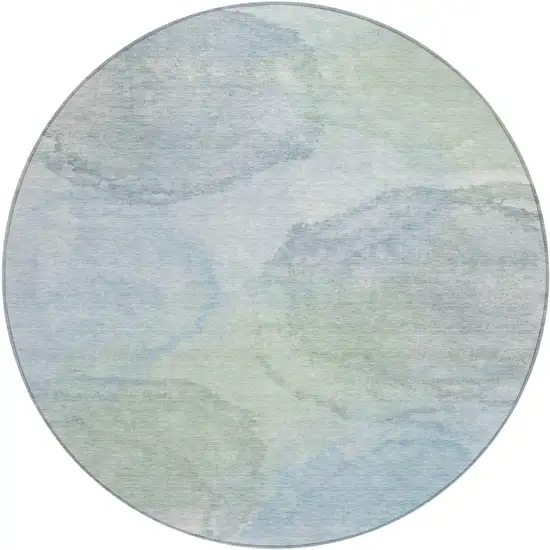 8' Sky Blue And Mint Green Round Abstract Washable Indoor Outdoor Area Rug Photo 1