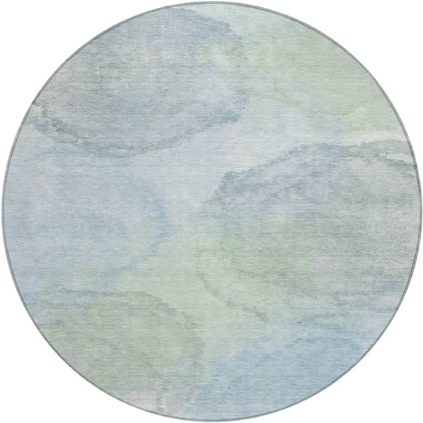 8' Sky Blue And Mint Green Round Abstract Washable Indoor Outdoor Area Rug Photo 1