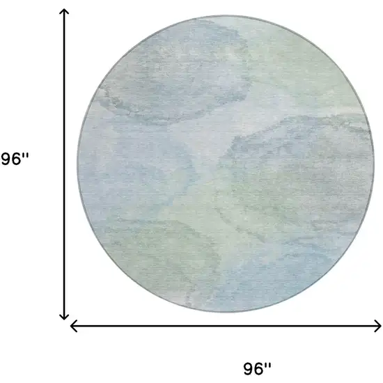 8' Sky Blue And Mint Green Round Abstract Washable Indoor Outdoor Area Rug Photo 8