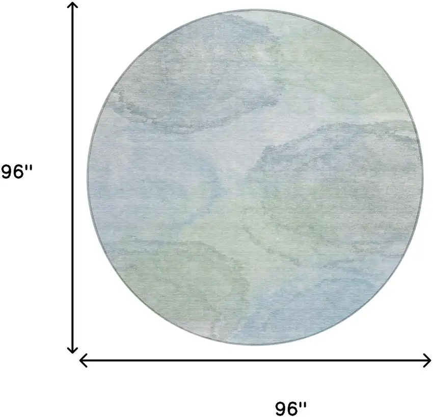 8' Sky Blue And Mint Green Round Abstract Washable Indoor Outdoor Area Rug Photo 8