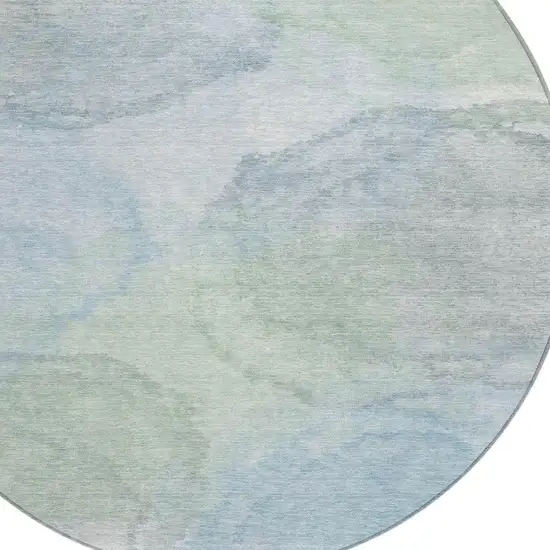 8' Sky Blue And Mint Green Round Abstract Washable Indoor Outdoor Area Rug Photo 2