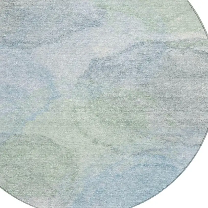 8' Sky Blue And Mint Green Round Abstract Washable Indoor Outdoor Area Rug Photo 2