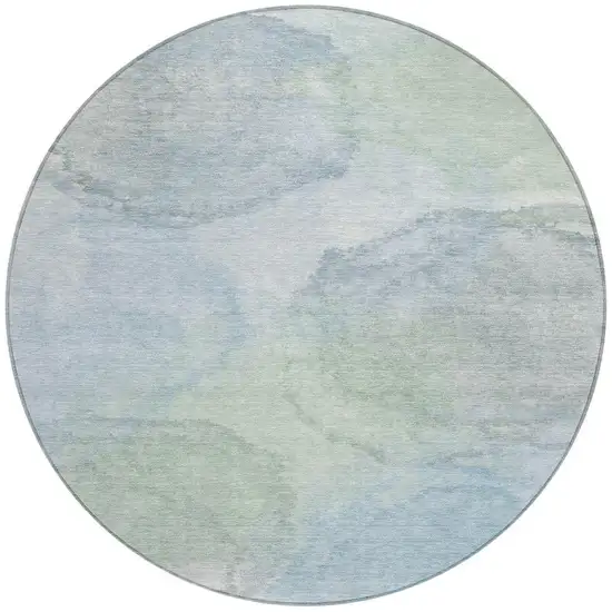 8' Sky Blue And Mint Green Round Abstract Washable Indoor Outdoor Area Rug Photo 3